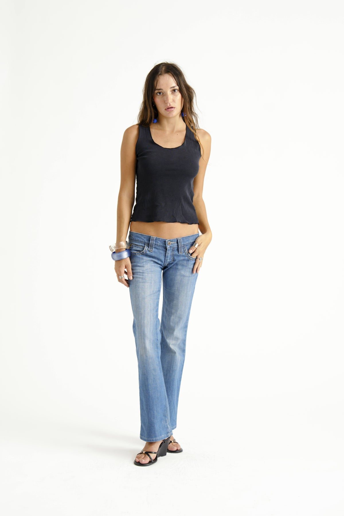 2000'S Vintage Denim Parchwork Pocket Bootcut Jeans