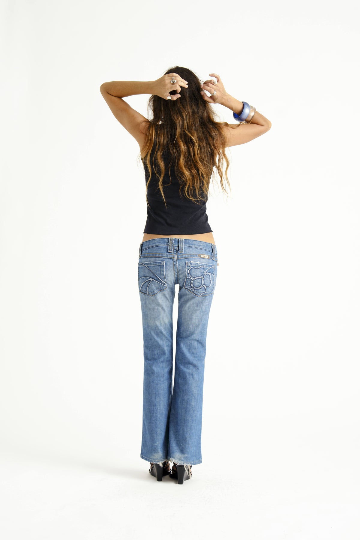 2000'S Vintage Denim Parchwork Pocket Bootcut Jeans